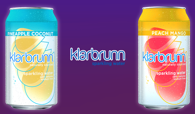 Klarbrunn Sparkling Water cans with logo inbetween