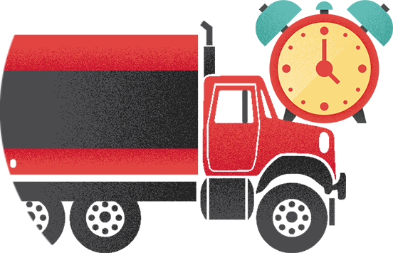 Illustration of a semi with an alarm clock illustration nearby