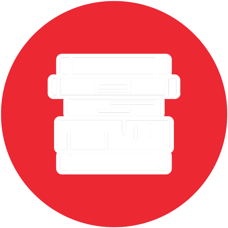 Red circle with stack of books in the middle